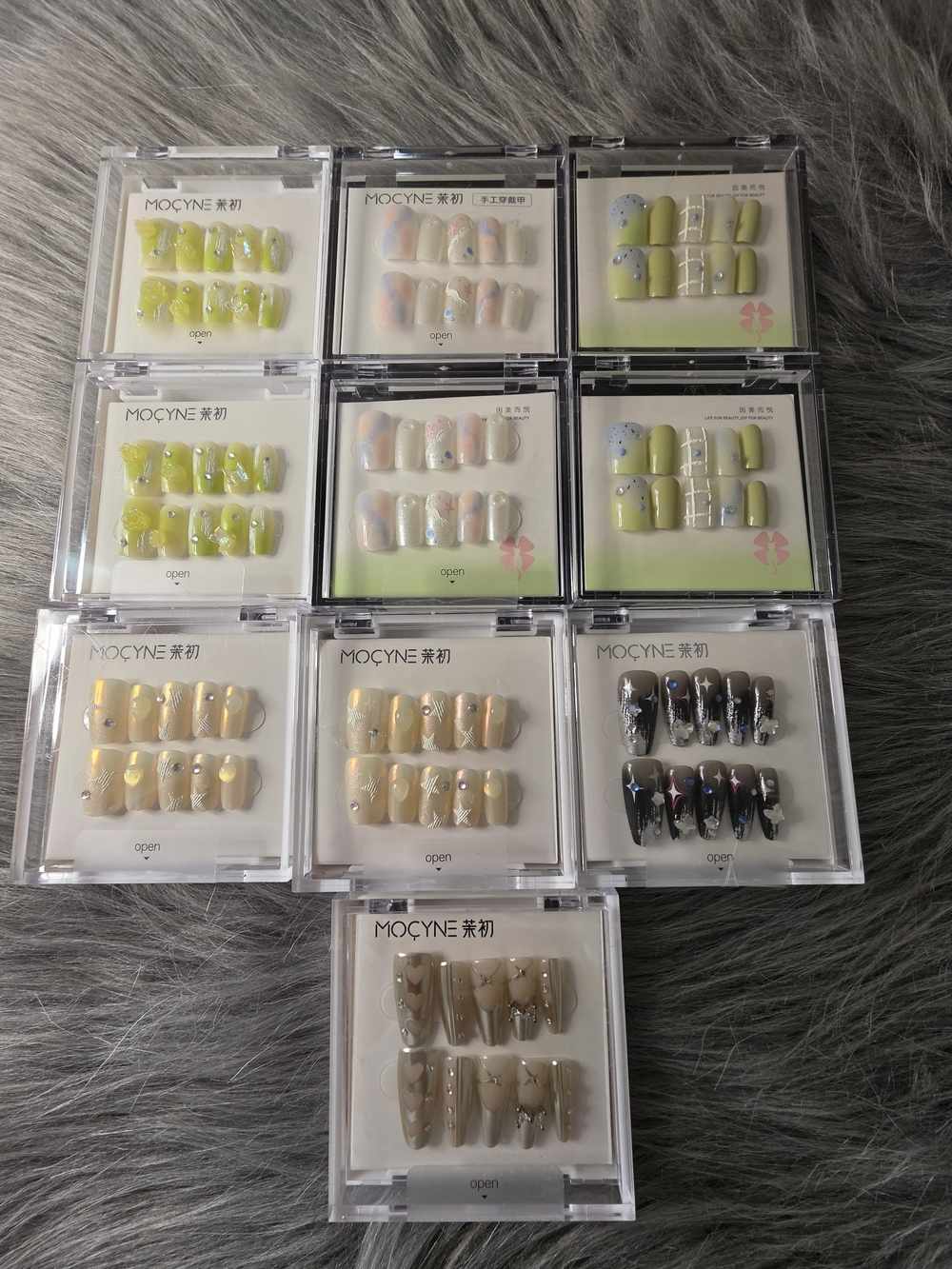 New 10-Set MOCYNE Handmade Press-On Nails Mega Bundle - 32D Flowers, Stars & Coq
